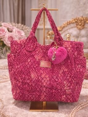 Marc by Marc Jacobs Pink Snake-Print Tote with Pom Charm